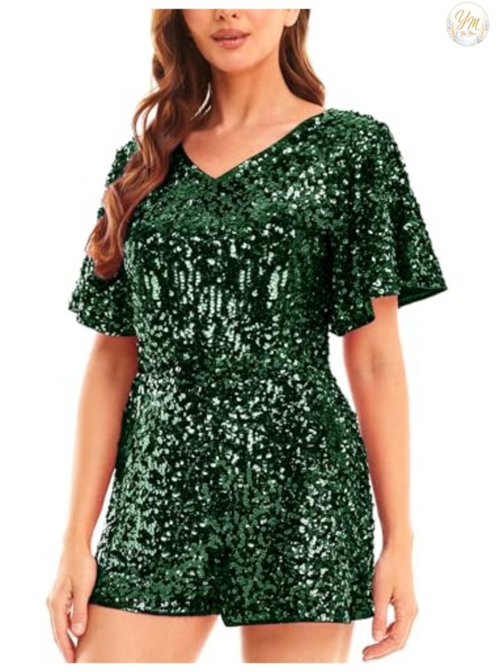 Sequin Romper Sparkly Short Jumpsuit Flutter Sleeve Party Outfit